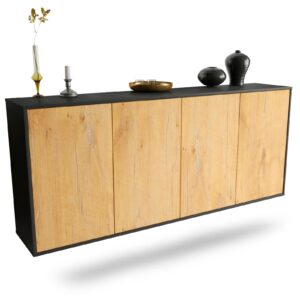 Sideboard Lakewood | hängend | Korpus Anthrazit | Front in Eiche Holz Optik | 180x79x35cm (BxHxT)