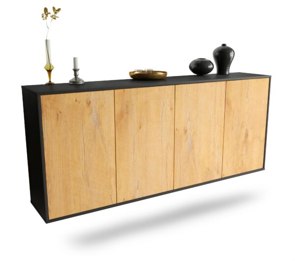 Sideboard Lakewood | hängend | Korpus Anthrazit | Front in Eiche Holz Optik | 180x79x35cm (BxHxT)