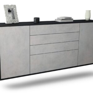 Sideboard Alexandria | hängend | Korpus Anthrazit | Front in Beton Optik | 180x79x35cm (BxHxT)
