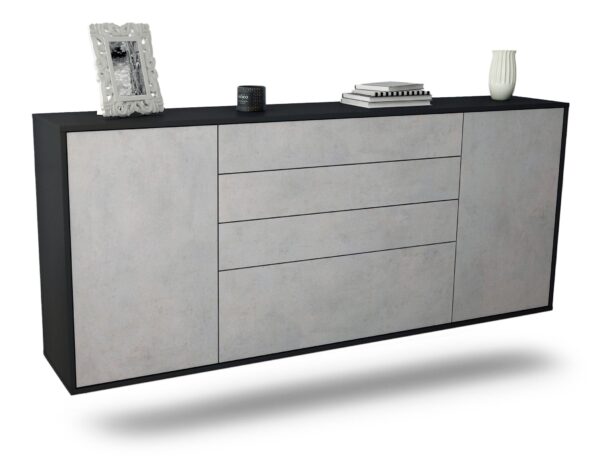 Sideboard Alexandria | hängend | Korpus Anthrazit | Front in Beton Optik | 180x79x35cm (BxHxT)