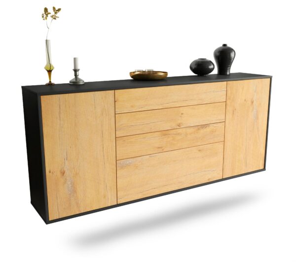 Sideboard Alexandria | hängend | Korpus Anthrazit | Front in Eiche Holz Optik | 180x79x35cm (BxHxT)