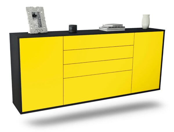 Sideboard Alexandria | hängend | Korpus Anthrazit | Front in Gelb | 180x79x35cm (BxHxT)