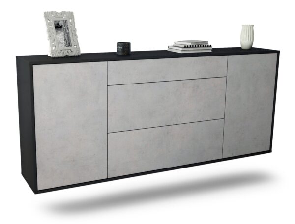 Sideboard Syracuse | hängend | Korpus Anthrazit | Front in Beton Optik | 180x79x35cm (BxHxT)
