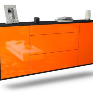 Sideboard Syracuse | hängend | Korpus Anthrazit | Front in Hochglanz Orange | 180x79x35cm (BxHxT)
