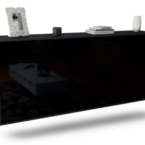 Sideboard Bridgeport | hängend | Korpus Anthrazit | Front in Hochglanz Schwarz | 180x79x35cm (BxHxT)