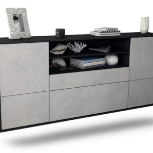 Sideboard Escondido | hängend | Korpus Anthrazit | Front in Beton Optik | 180x79x35cm (BxHxT)