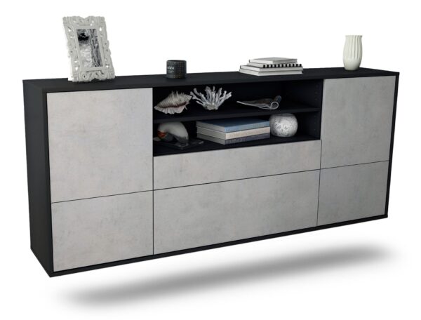 Sideboard Escondido | hängend | Korpus Anthrazit | Front in Beton Optik | 180x79x35cm (BxHxT)