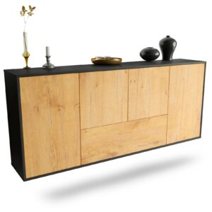 Sideboard Escondido | hängend | Korpus Anthrazit | Front in Eiche Holz Optik | 180x79x35cm (BxHxT)