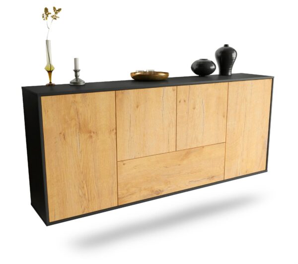 Sideboard Escondido | hängend | Korpus Anthrazit | Front in Eiche Holz Optik | 180x79x35cm (BxHxT)