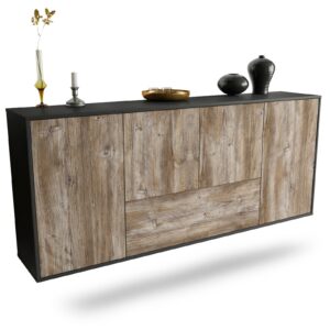 Sideboard Escondido | hängend | Korpus Anthrazit | Front in Treibholz Holz Optik | 180x79x35cm (BxHxT)