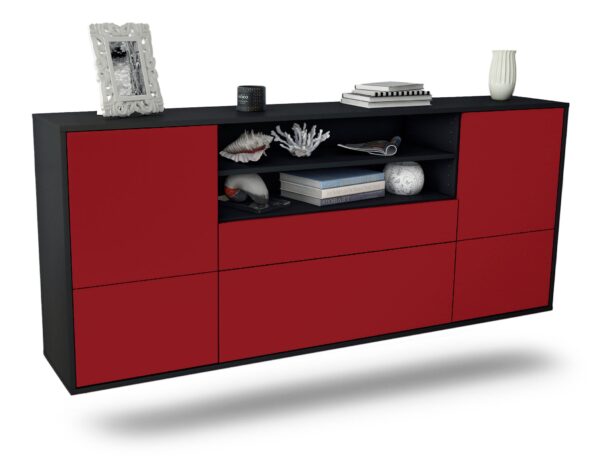Sideboard Escondido | hängend | Korpus Anthrazit | Front in Bordeaux | 180x79x35cm (BxHxT)