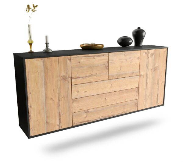 Sideboard Metairie | hängend | Korpus Anthrazit | Front in Pinie Holz Optik | 180x79x35cm (BxHxT)