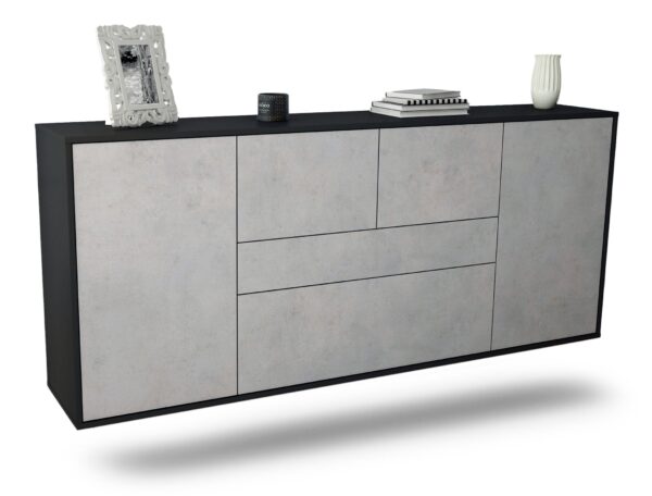 Sideboard Orange | hängend | Korpus Anthrazit | Front in Beton Optik | 180x79x35cm (BxHxT)
