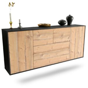 Sideboard Orange | hängend | Korpus Anthrazit | Front in Pinie Holz Optik | 180x79x35cm (BxHxT)