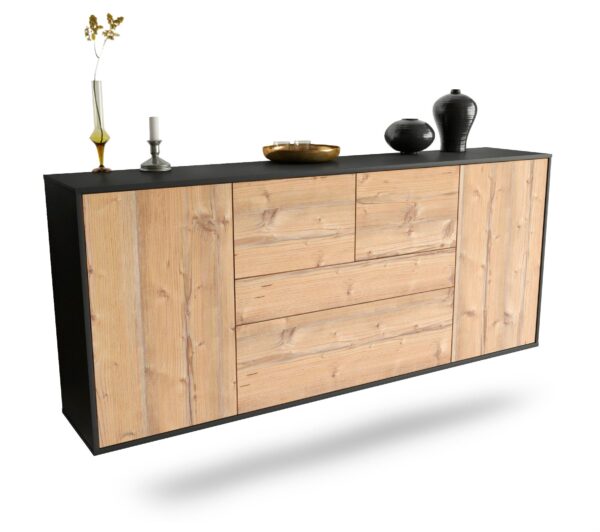 Sideboard Orange | hängend | Korpus Anthrazit | Front in Pinie Holz Optik | 180x79x35cm (BxHxT)