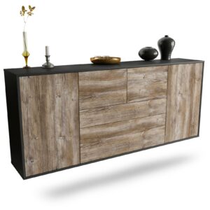 Sideboard Orange | hängend | Korpus Anthrazit | Front in Treibholz Holz Optik | 180x79x35cm (BxHxT)