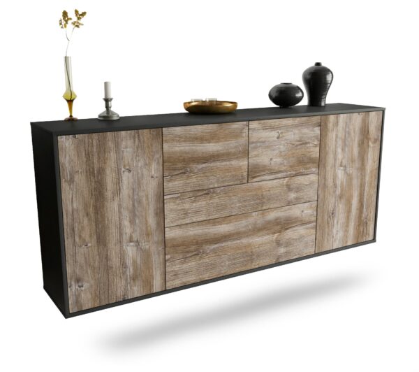 Sideboard Orange | hängend | Korpus Anthrazit | Front in Treibholz Holz Optik | 180x79x35cm (BxHxT)