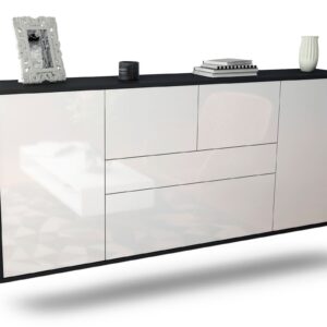 Sideboard Orange | hängend | Korpus Anthrazit | Front in Hochglanz Weiß | 180x79x35cm (BxHxT)