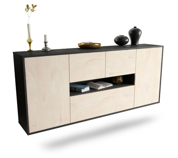 Sideboard Warren | hängend | Korpus Anthrazit | Front in Zeder Holz Optik | 180x79x35cm (BxHxT)