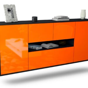 Sideboard Warren | hängend | Korpus Anthrazit | Front in Hochglanz Orange | 180x79x35cm (BxHxT)