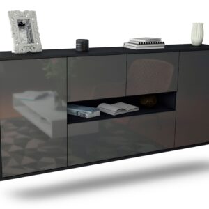 Sideboard Warren | hängend | Korpus Anthrazit | Front in Hochglanz Grau | 180x79x35cm (BxHxT)