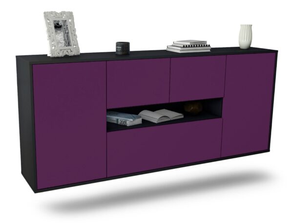 Sideboard Warren | hängend | Korpus Anthrazit | Front in Lila | 180x79x35cm (BxHxT)