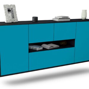 Sideboard Warren | hängend | Korpus Anthrazit | Front in Türkis | 180x79x35cm (BxHxT)