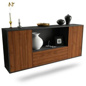 Sideboard Fort Collins | hängend | Korpus Anthrazit | Front in Walnuss Holz Optik | 180x79x35cm (BxHxT)