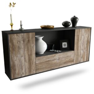 Sideboard Fort Collins | hängend | Korpus Anthrazit | Front in Treibholz Holz Optik | 180x79x35cm (BxHxT)