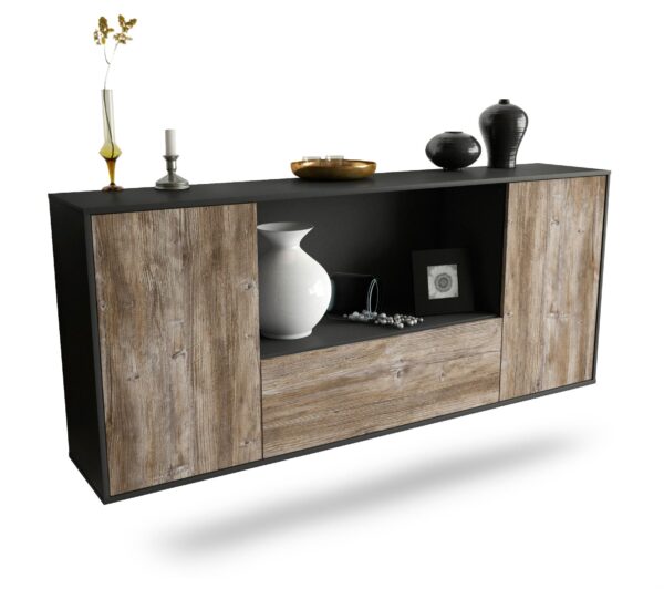 Sideboard Fort Collins | hängend | Korpus Anthrazit | Front in Treibholz Holz Optik | 180x79x35cm (BxHxT)