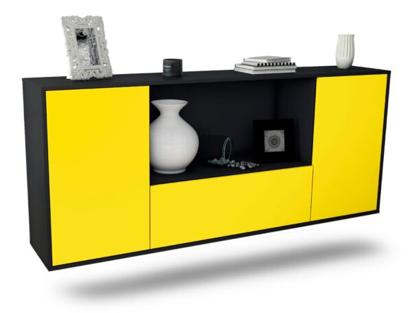 Sideboard Fort Collins | hängend | Korpus Anthrazit | Front in Gelb | 180x79x35cm (BxHxT)