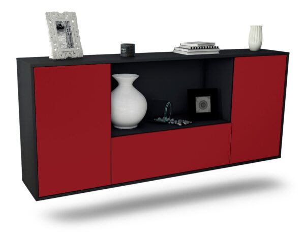 Sideboard Fort Collins | hängend | Korpus Anthrazit | Front in Bordeaux | 180x79x35cm (BxHxT)