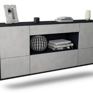 Sideboard East Los Angeles | hängend | Korpus Anthrazit | Front in Beton Optik | 180x79x35cm (BxHxT)