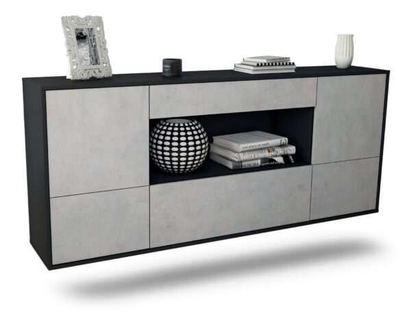 Sideboard East Los Angeles | hängend | Korpus Anthrazit | Front in Beton Optik | 180x79x35cm (BxHxT)