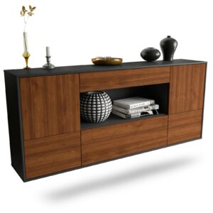 Sideboard East Los Angeles | hängend | Korpus Anthrazit | Front in Walnuss Holz Optik | 180x79x35cm (BxHxT)