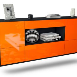 Sideboard East Los Angeles | hängend | Korpus Anthrazit | Front in Hochglanz Orange | 180x79x35cm (BxHxT)