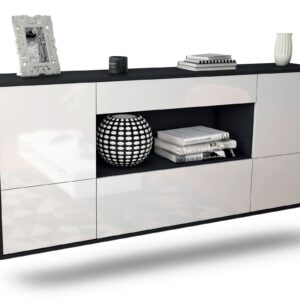 Sideboard East Los Angeles | hängend | Korpus Anthrazit | Front in Hochglanz Weiß | 180x79x35cm (BxHxT)