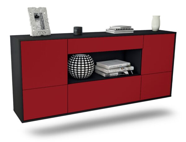 Sideboard East Los Angeles | hängend | Korpus Anthrazit | Front in Bordeaux | 180x79x35cm (BxHxT)