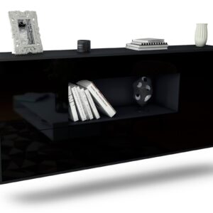 Sideboard Fullerton | hängend | Korpus Anthrazit | Front in Hochglanz Schwarz | 180x79x35cm (BxHxT)