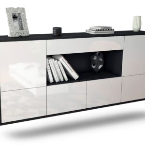 Sideboard Fullerton | hängend | Korpus Anthrazit | Front in Hochglanz Weiß | 180x79x35cm (BxHxT)