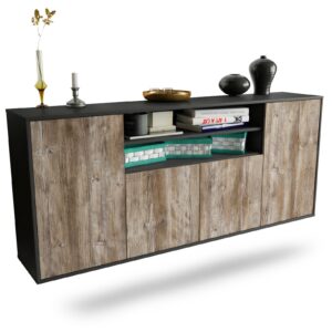 Sideboard Mesquite | hängend | Korpus Anthrazit | Front in Treibholz Holz Optik | 180x79x35cm (BxHxT)