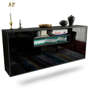 Sideboard Mesquite | hängend | Korpus Anthrazit | Front in Hochglanz Schwarz | 180x79x35cm (BxHxT)