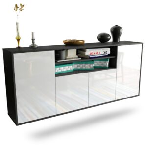 Sideboard Mesquite | hängend | Korpus Anthrazit | Front in Hochglanz Weiß | 180x79x35cm (BxHxT)