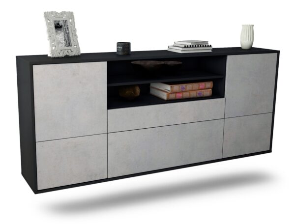 Sideboard Elk Grove | hängend | Korpus Anthrazit | Front in Beton Optik | 180x79x35cm (BxHxT)