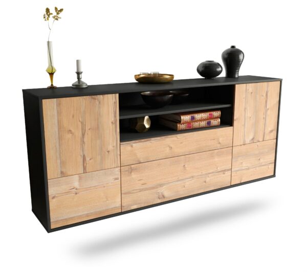 Sideboard Elk Grove | hängend | Korpus Anthrazit | Front in Pinie Holz Optik | 180x79x35cm (BxHxT)
