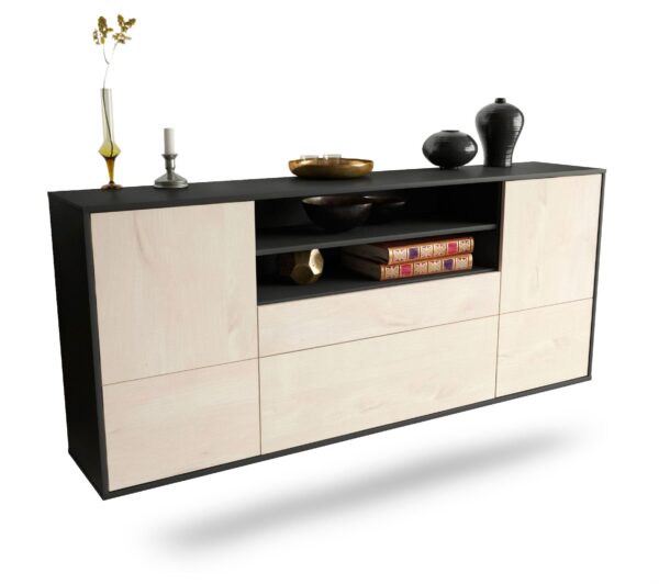 Sideboard Elk Grove | hängend | Korpus Anthrazit | Front in Zeder Holz Optik | 180x79x35cm (BxHxT)
