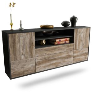 Sideboard Elk Grove | hängend | Korpus Anthrazit | Front in Treibholz Holz Optik | 180x79x35cm (BxHxT)