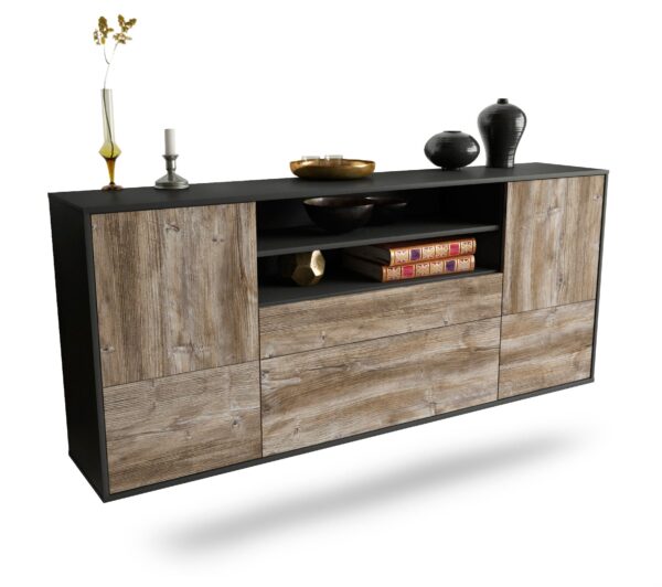 Sideboard Elk Grove | hängend | Korpus Anthrazit | Front in Treibholz Holz Optik | 180x79x35cm (BxHxT)