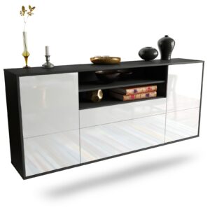Sideboard Elk Grove | hängend | Korpus Anthrazit | Front in Hochglanz Weiß | 180x79x35cm (BxHxT)