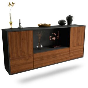 Sideboard Sunnyvale | hängend | Korpus Anthrazit | Front in Walnuss Holz Optik | 180x79x35cm (BxHxT)